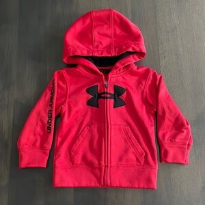 Under Armour Baby Boys Zip Up Hoodie Size 18M Red And Black 100% Polyester